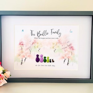 Personalised Family Pebble Picture Frame, Framed Family Pebble Art, Gifts for Mum, Mothers Day Gifts for Mummy, Personalized Wall Art