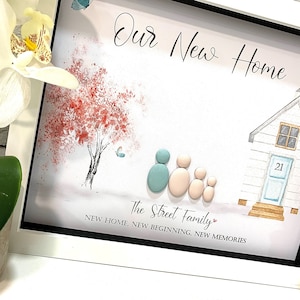 Personalised New Home Family Pebble Picture - New Home Gift - Family Pebble Art - Pebble Picture - Housewarming House Gift - New Home