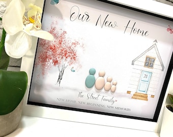 Cuadro familiar personalizado con piedras para la nueva casa - Regalo para la nueva casa - Arte familiar con piedras - Cuadro con piedras - Regalo de inauguración de casa - Nueva casa