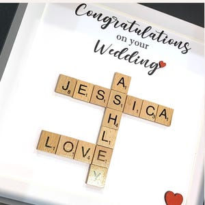 Regalo de boda personalizado, regalo de aniversario para parejas, decoración de pared con arte de Scrabble, boda personalizada, aniversario de bodas de rubí, regalo para recién casados