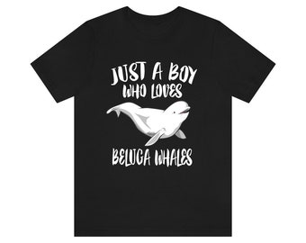 シロイルカが大好きな男の子のシャツ、シロイルカ愛好家のシャツ、クジラのシャツ、クジラ愛好家へのギフト、動物の大人用子供用 T シャツ