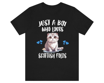 Einfach ein Junge, der Scottish Folds Katzen T-Shirt Katzenliebhaber Geschenk liebt