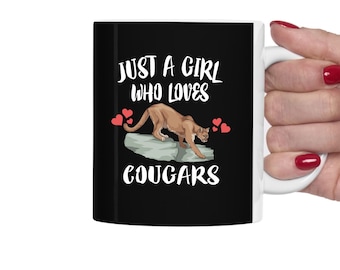 Just A Girl Who Loves Cougars Tee Coffee Mug, Mountain Lion Lover Gift, Cougar Animal Mug