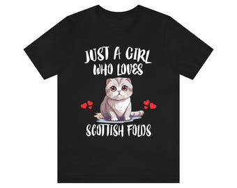 Einfach ein Mädchen, das Scottish Folds Katzen T-Shirt liebt Katzenliebhaber Geschenk