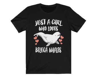 シロイルカが大好きな女の子のシャツ、シロイルカ愛好家のシャツ、クジラ愛好家へのギフト、クジラシャツ、動物の大人用幼児用子供用 T シャツ