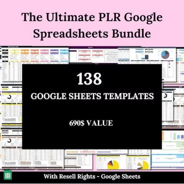 Mega 84 Resellable Google Sheets Templates, Resellable Google Sheets, PLR Templates, PLR Sheets Templates
