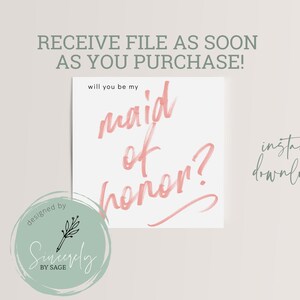 Maid of Honor Proposal Card, INSTANT DOWNLOAD, handwritten font, minimalist image 8