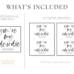 Maid of Honor Proposal Card, You're my Ride or Die, INSTANT DOWNLOAD, handwritten font, minimalist image 8