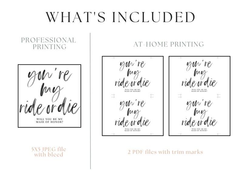 Maid of Honor Proposal Card, You're my Ride or Die, INSTANT DOWNLOAD, handwritten font, minimalist image 8