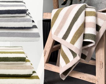 Striped Bath Towels - Rustic Bathroom Towels, Bath Sheets, Hand Towel - Neutral Decor Khaki Green, Grey Cottage Farmhouse Kitchen Tea Towels
