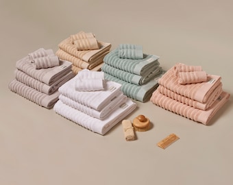 Serviettes de luxe en coton biologique - Serviettes de bain durables et respectueuses de l'environnement au design côtelé