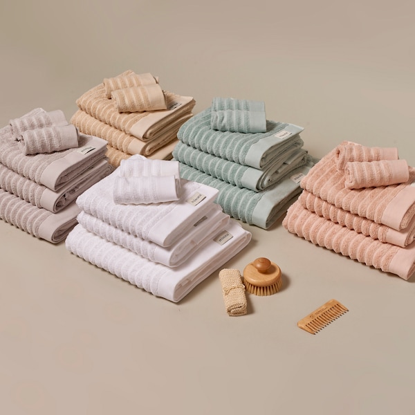 Serviettes de luxe en coton biologique - Serviettes de bain durables et respectueuses de l'environnement au design côtelé