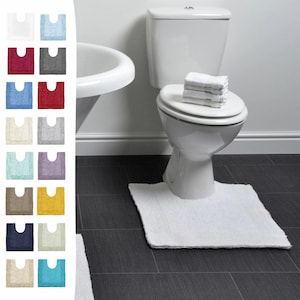 Cotton Pedestal Mat Reversible Design - Soft Thick Toilet Mat for Sink Basin or Toilet - Heavyweight Plain Colourful Minimalist Bathroom Rug