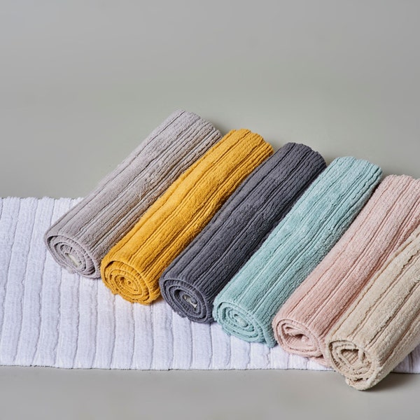 Luxury Organic Cotton Bath Mat / Bath Runners Eco-friendly Sustainable Non Slip soft Ribbed Design