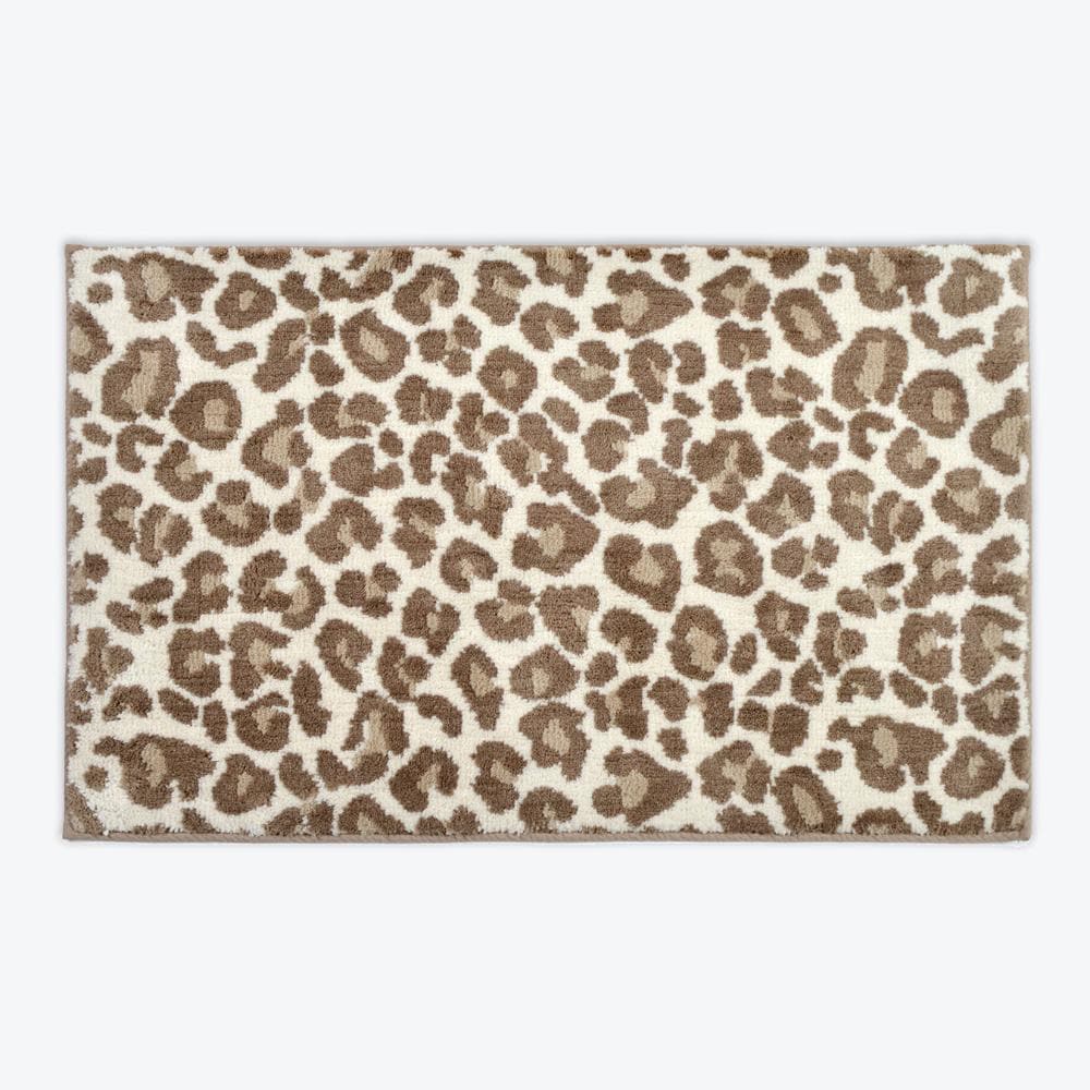 Leopard Print Bath Mat Non Slip - Super Soft and Quick Dry Patterned Bathmats - Neutral or Monochrome Colours - Fun Accent Rug for Bathroom