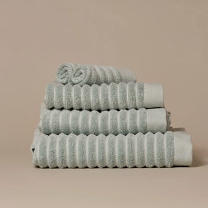 Luxury Organic Cotton Towels Sustainable Eco-friendly Bathroom Towels in Ribbed Design Duck Egg Blue