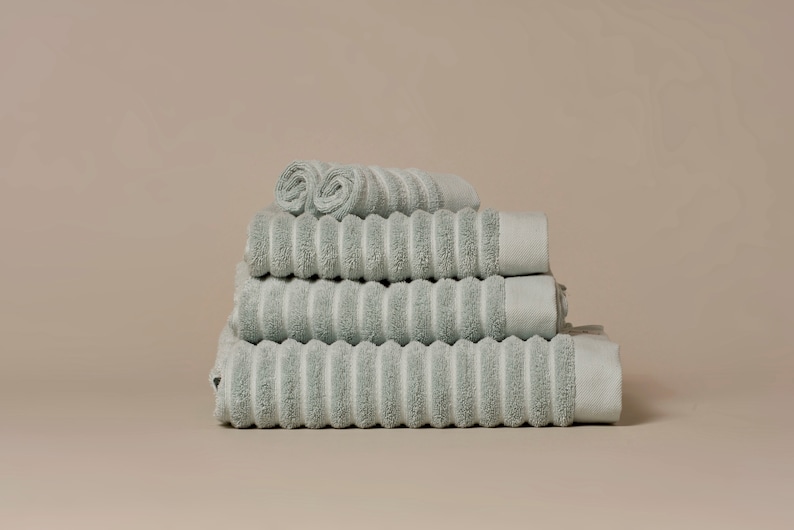 Luxury Organic Cotton Towels Sustainable Eco-friendly Bathroom Towels in Ribbed Design Duck Egg Blue