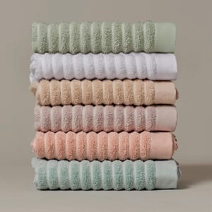 Organic Cotton Towels - Sustainable Eco-friendly Bathroom Towels in Ribbed Design - Face Cloth, Hand Towel, Bath Towel, Sheet - Pastel Decor