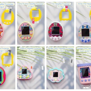 K&ouml;nnte beinhalten: Eine Sammlung von zehn bunten Tamagotchi-Bildschirmsch&uuml;tzern. Jeder Schutz hat ein anderes Design, darunter ein Einhorn, eine Katze, eine Wolke, ein Getr&auml;nk und Sushi. Die Schutzfolien sind aus klarem Kunststoff und sch&uuml;tzen den Bildschirm des Tamagotchi.