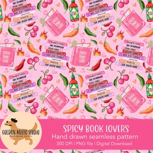 Spicy Book Lovers Seamless Pattern, Instant Download Digital Paper, Sublimation, Fabric, Book Tropes, Spicy Book Clipart, Smut, Spicy Books