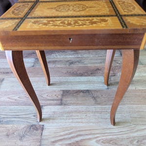 Vintage Italian Marquetry Musical Jewelry Box Side Table