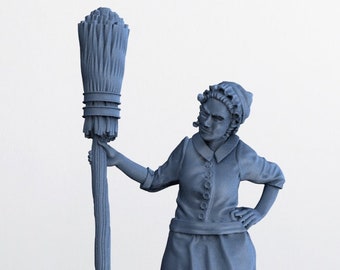 Female Housekeeper NPC - Broom or Basket - Miniature for D&D, Pathfinder and other RPG's  - The Printing Goes Ever On