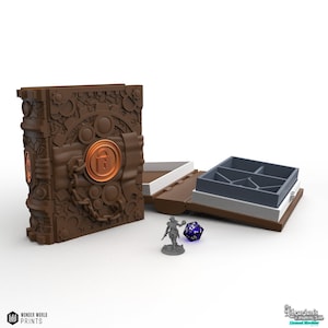 Gears of Time - Boîte de rangement personnalisée pour dés, cartes, figurines et jeux de tarot - Tome enchanté du bibliothécaire