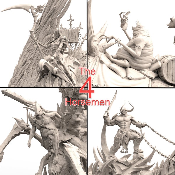 Four Horsemen Complete Set in Four Sizes - 3D Printed Miniature in Four Sizes for D&D and other RPG's or Display - Rescale Miniatures