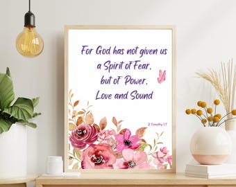 Floral Bible Verse Wall Art Print – Inspirational Scripture with Elegant Flowers for Home Decor, Floral Design Bible Quote Wall Artwork