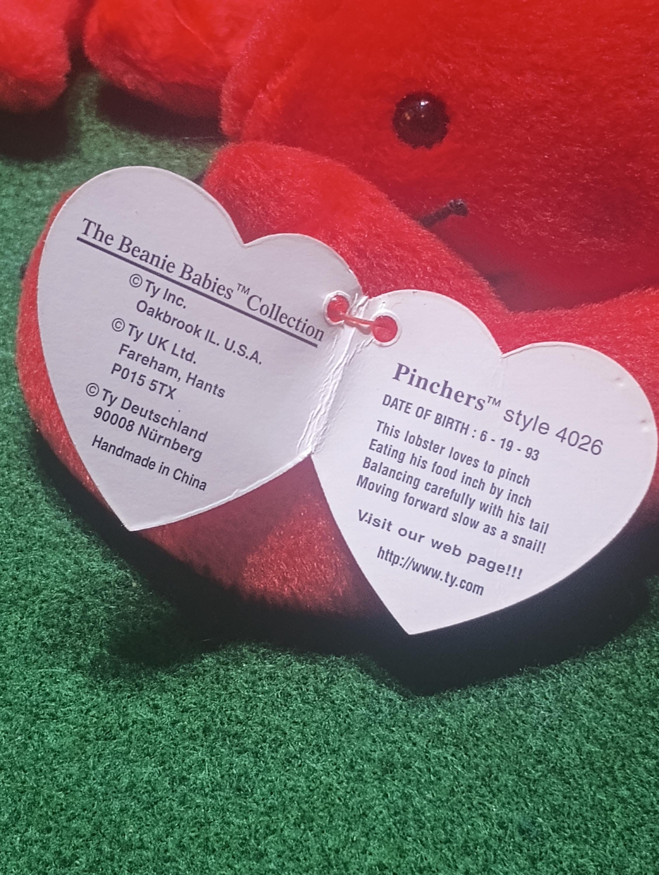 Pinchers Ty Beanie Baby: 1993 Rare Error Edition, Mint Condition