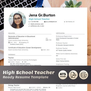 Resume High School Teacher, Ready Professional Resume Template with photo, Ready Cover Letter, Minimalist CV