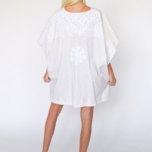 The Dawn Mini Kaftan Hand Appliqué White Boho Mini Dress Beach Coverup image 2