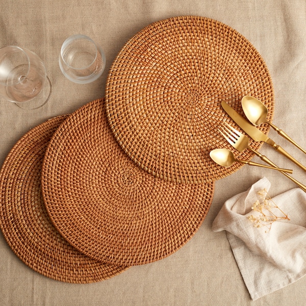 Round Rustic Rattan Placemats Set of 4