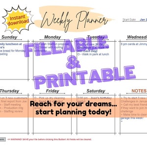 Weekly Planner PDF Form Fillable & Printable | 5 Template Colors