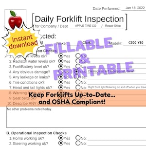 Daily Forklift Inspection PDF Form | Industrial Daily Forklift Inspection Form Fillable and Printable