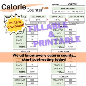 Kalorienzähler Plus Weight Loss PDF Form | Kalorienzähler PLUS Wöchentlicher Gewichtsverlust Planer PDF Form Fillable and Printable