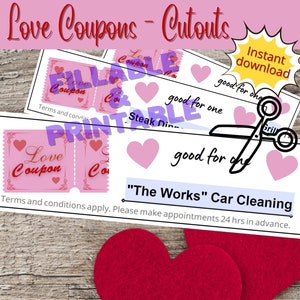 Love Coupon PDF Form | Love Coupons for Him / Love Coupons for Her PDF Fillable and Printable PDF Form