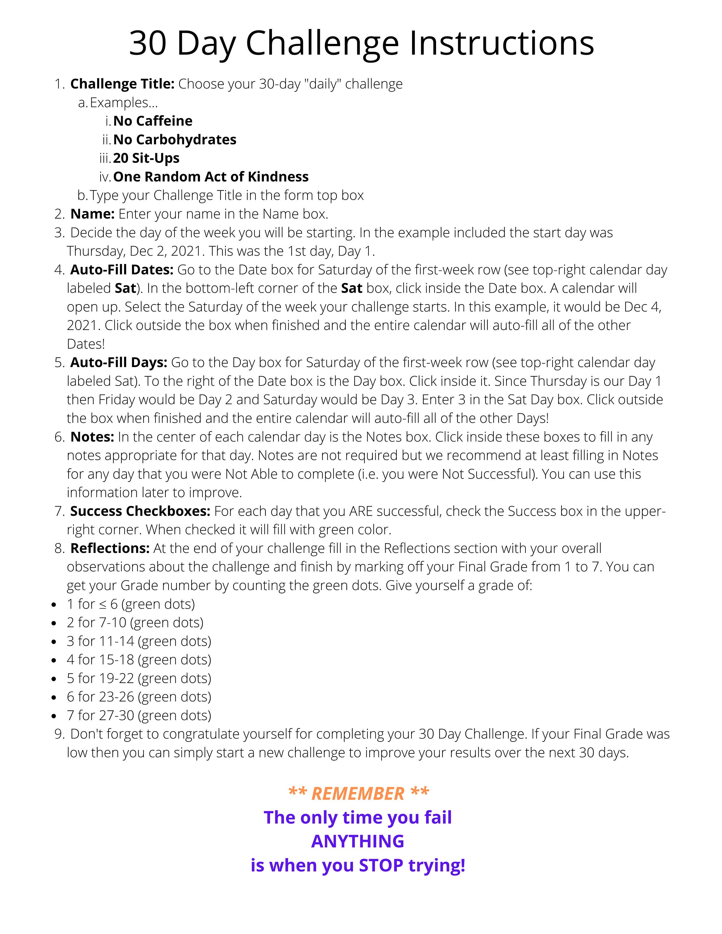 Printable 30 Day Challenge PDF Tracker Fillable &amp; Printable PDF Form ...