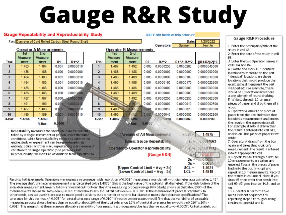 Gauge R&R Study Spreadsheet excel Gauge Repeatability / Reproducibility
