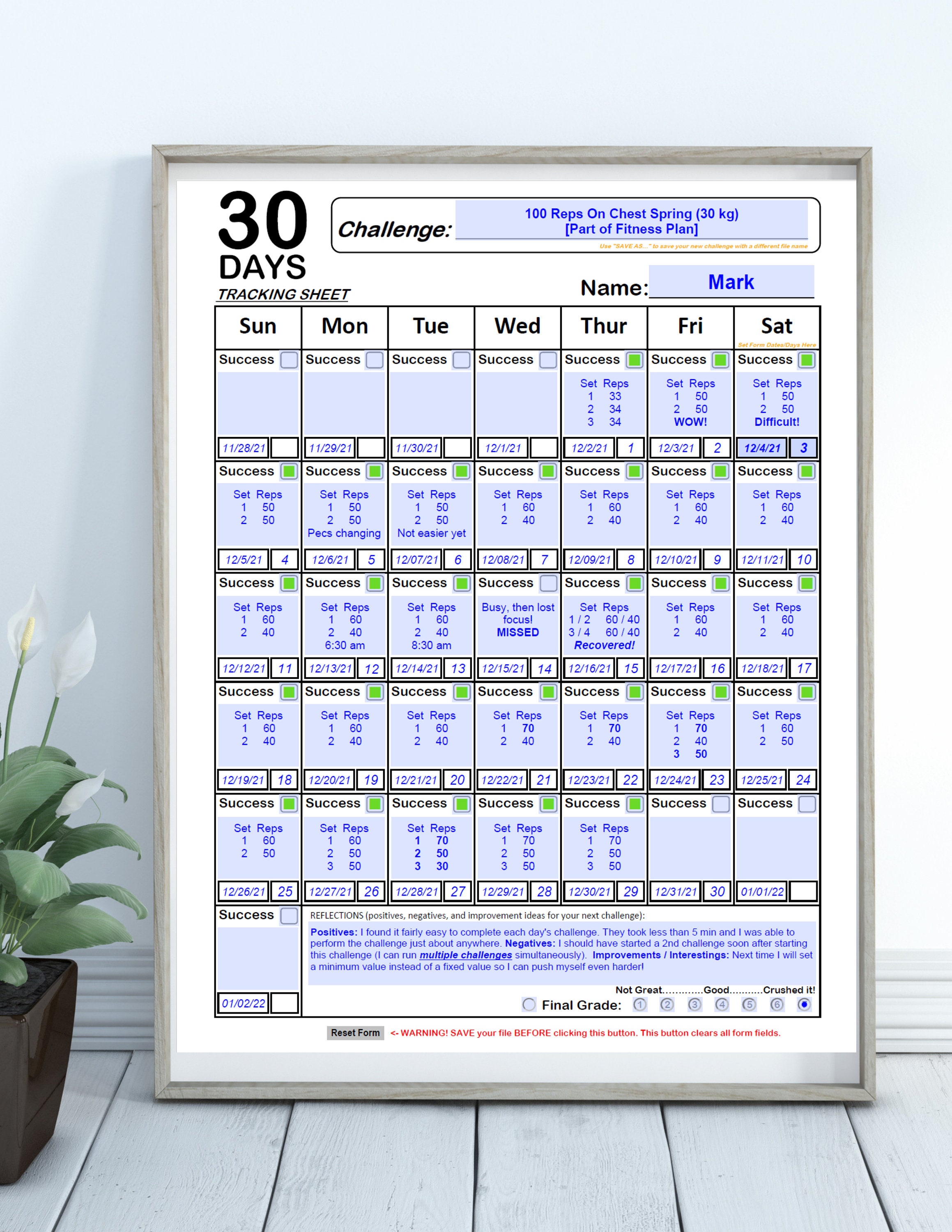 Printable 30 Day Challenge Tracker: Fillable PDF Form (digital Download ...