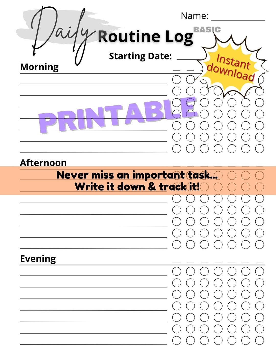 Daily Routine Log: Basic Printable PDF Tracker - Etsy