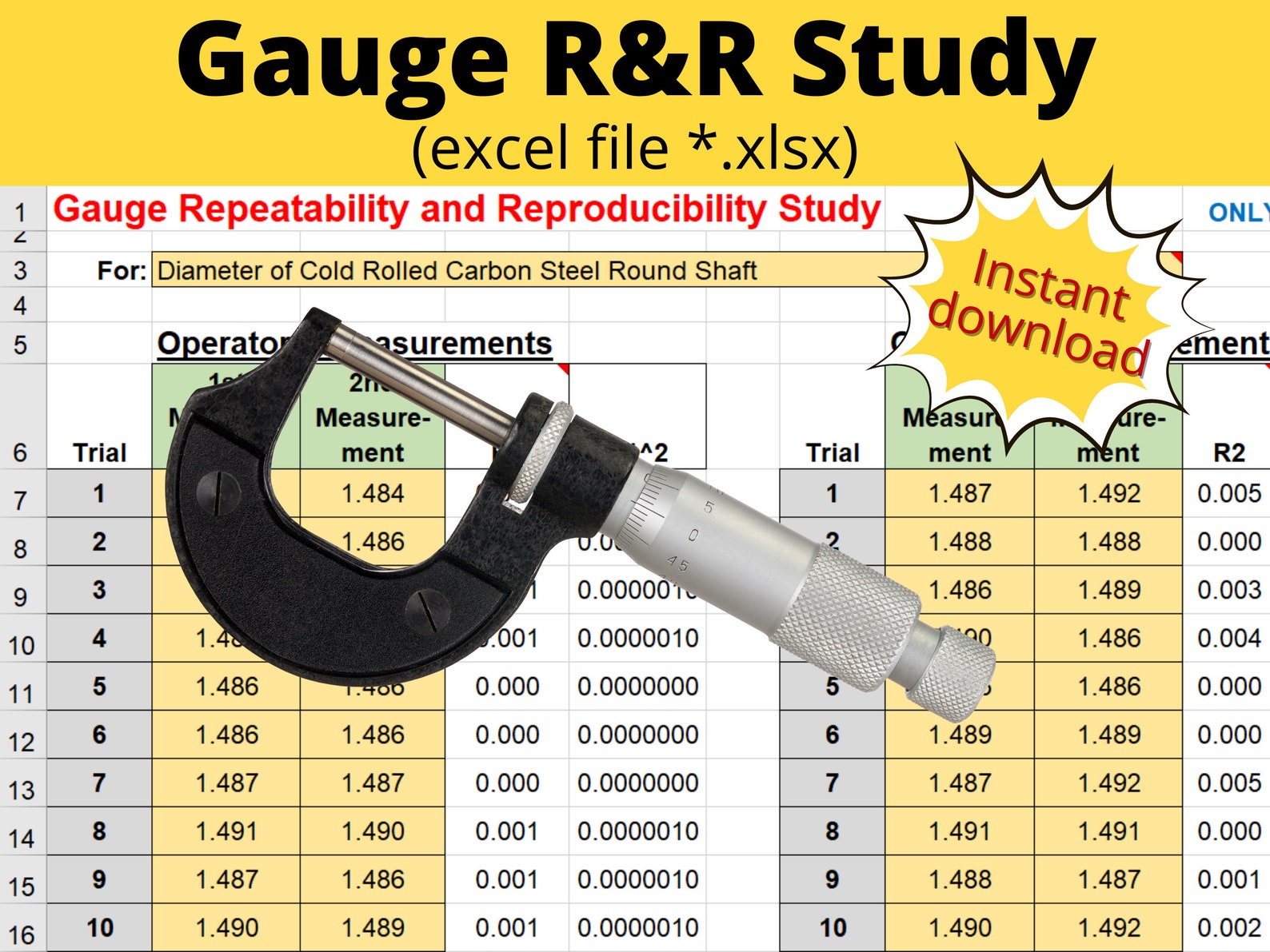 Gauge R&R Study Spreadsheet excel Gauge Repeatability / Reproducibility Capability Study Excel
