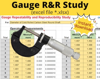 Gauge R&R Study Spreadsheet (Excel) | Gauge Repeatability / Reproducibility Capability Study Excel Spreadsheet