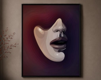 Abstract Portrait Art Print, Dark Modern Wall Decor