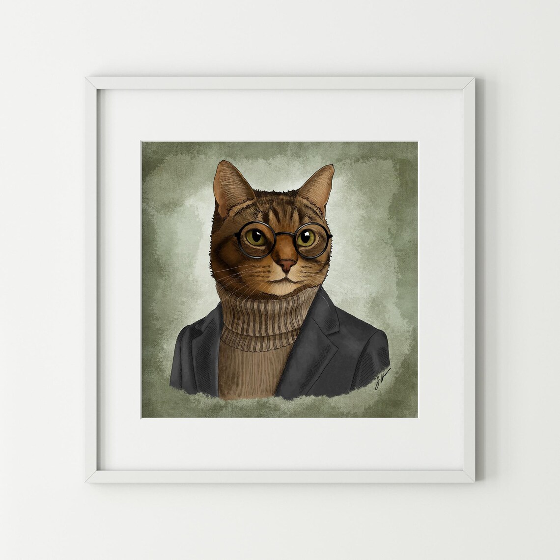 Tabby Cat Art Print: Quirky Anthropomorphic Pet Portrait - Etsy