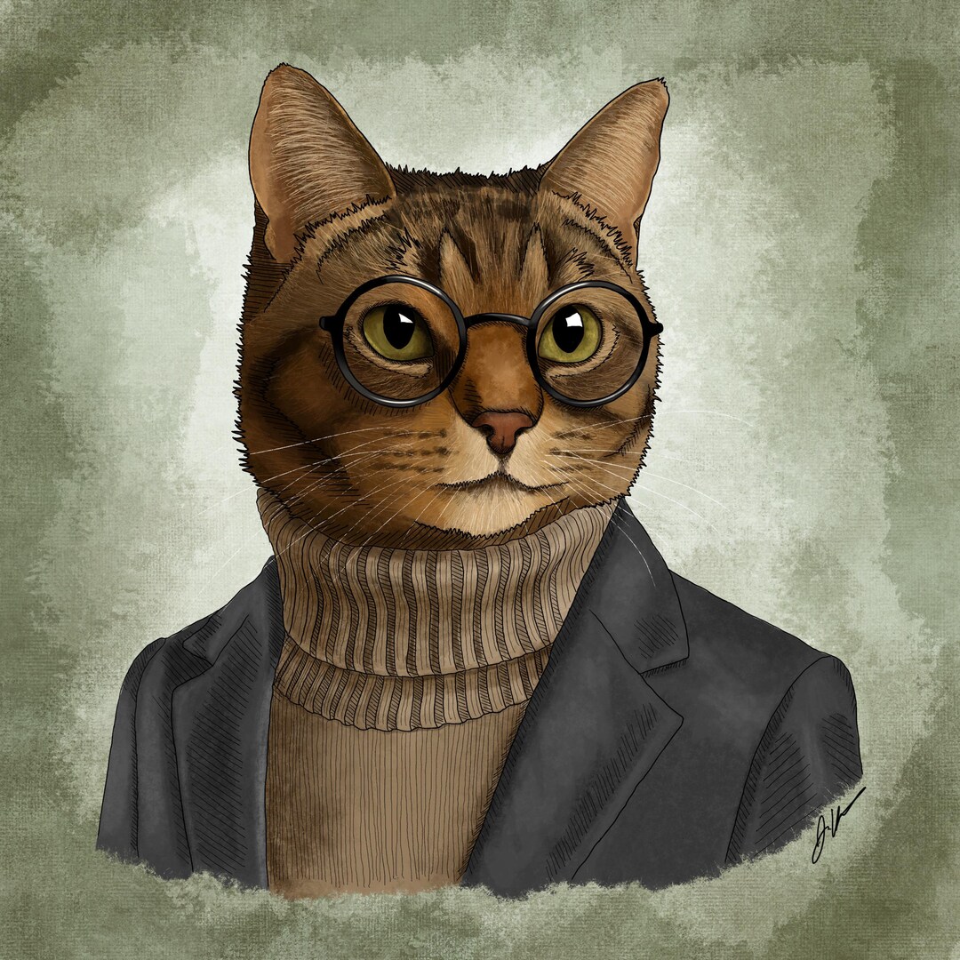 Tabby Cat Art Print: Quirky Anthropomorphic Pet Portrait - Etsy