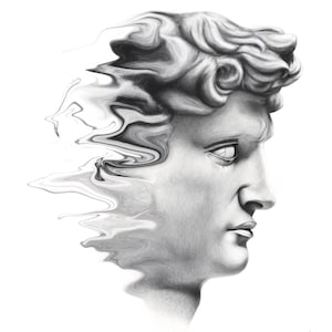 David Illustration Art Print, &quot;Paragon&quot; – original pencil drawing, black & white portrait, modern wall decor, abstract realism, surrealism