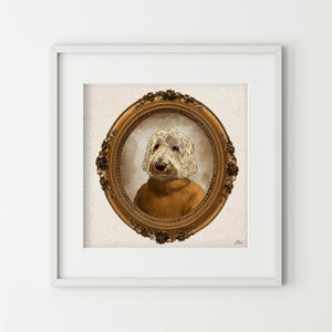 Ritratto di cane Labradoodle in stile antico, cameo, stampa artistica 8x8 – illustrazione di animale domestico antropomorfo, arredamento eccentrico, arte murale