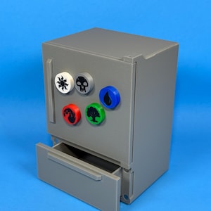 Grå kylskåpslåda för Magic the Gathering MTG EDH Commander anpassad låda med tärningar, förvaring, TCG-förvaring, passar 100 TCG-kort med sleeve