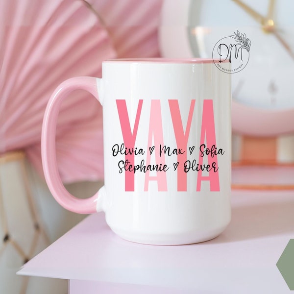 Yaya Mug With Grandkids Names Mug for Yaya Personalized Yaya Coffee Mug Custom Kids Names Yaya Cup Yaya Mother’s Day Yaya Gift for Yaya Mug